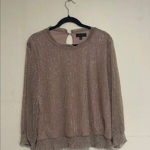 Adiva Tan 3/4 Sleeve Boxy Blouse with Mandarin Collar